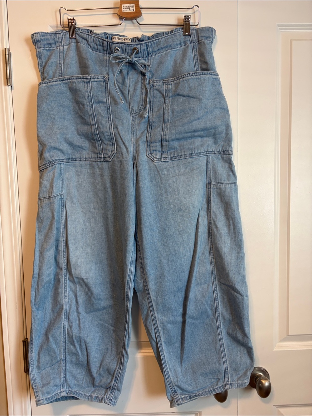 We The Free Light Blue Denim Drawstring Waist Pants Barrel